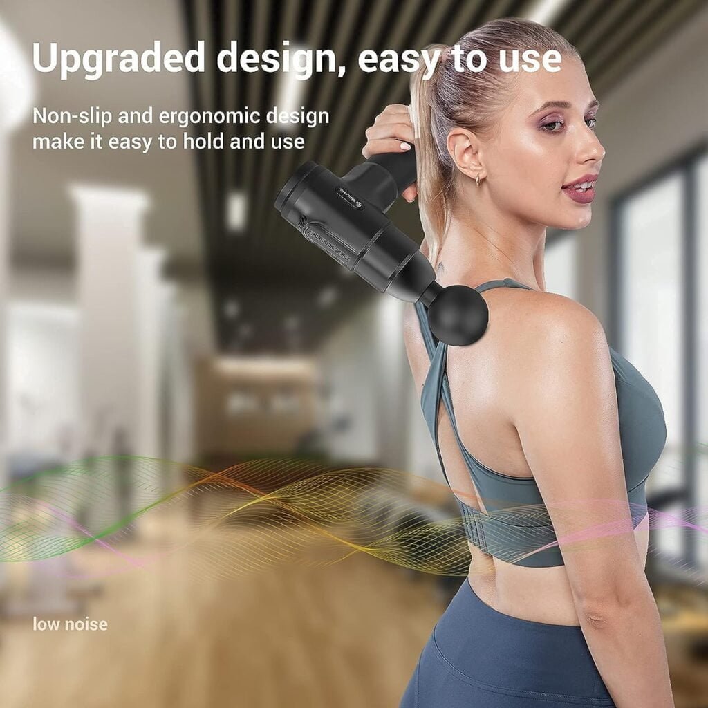 AERLANG Deep Tissue Massager, Portable Massage Gun for Back Neck Muscle Relieve, Quiet Brushless Motor 20 Variable Speeds Digital Display 6 Massage Heads and Carrying Case