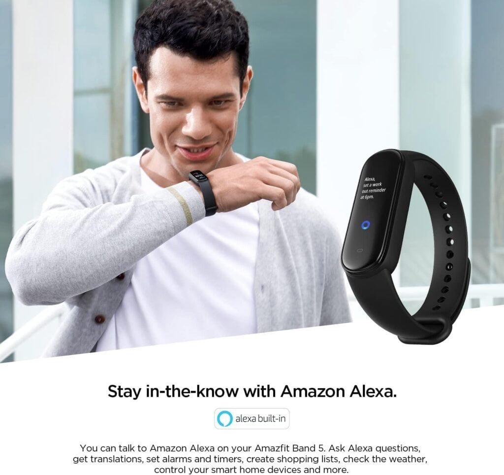 Amazfit Band 5 Activity Fitness Tracker with Alexa Built-in, 15-Day Battery Life, Blood Oxygen, Heart Rate, Sleep  Stress Monitoring, 5 ATM Water Resistant, Fitness Watch for Men Women Kids, Black