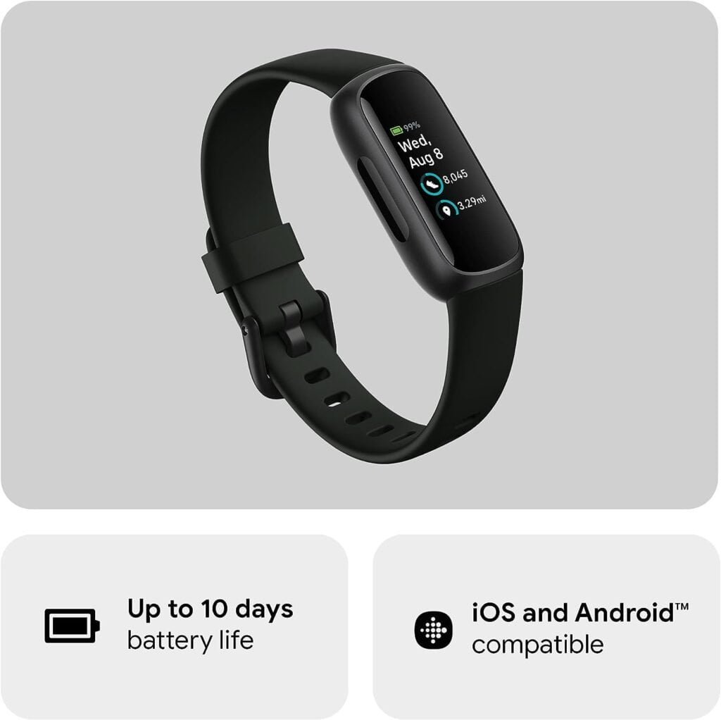 Fitbit Inspire 3 Health  Fitness Tracker with Stress Management, Workout Intensity, Sleep Tracking, 24/7 Heart Rate and more, Midnight Zen/Black One Size (S  L Bands Included)