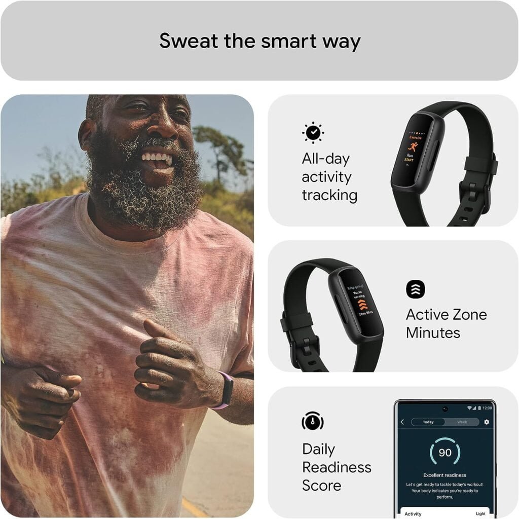 Fitbit Inspire 3 Health  Fitness Tracker with Stress Management, Workout Intensity, Sleep Tracking, 24/7 Heart Rate and more, Midnight Zen/Black One Size (S  L Bands Included)