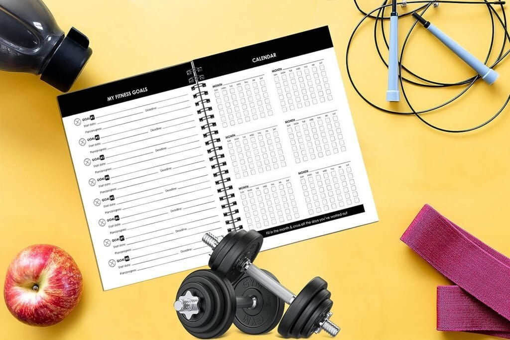 Fitness Journal Workout Planner for Men  Women - A6 Sturdy Workout Log Book to Track Gym  Home Workouts - Black Fitness Planner to Track Goals, Weight Loss and PR’s