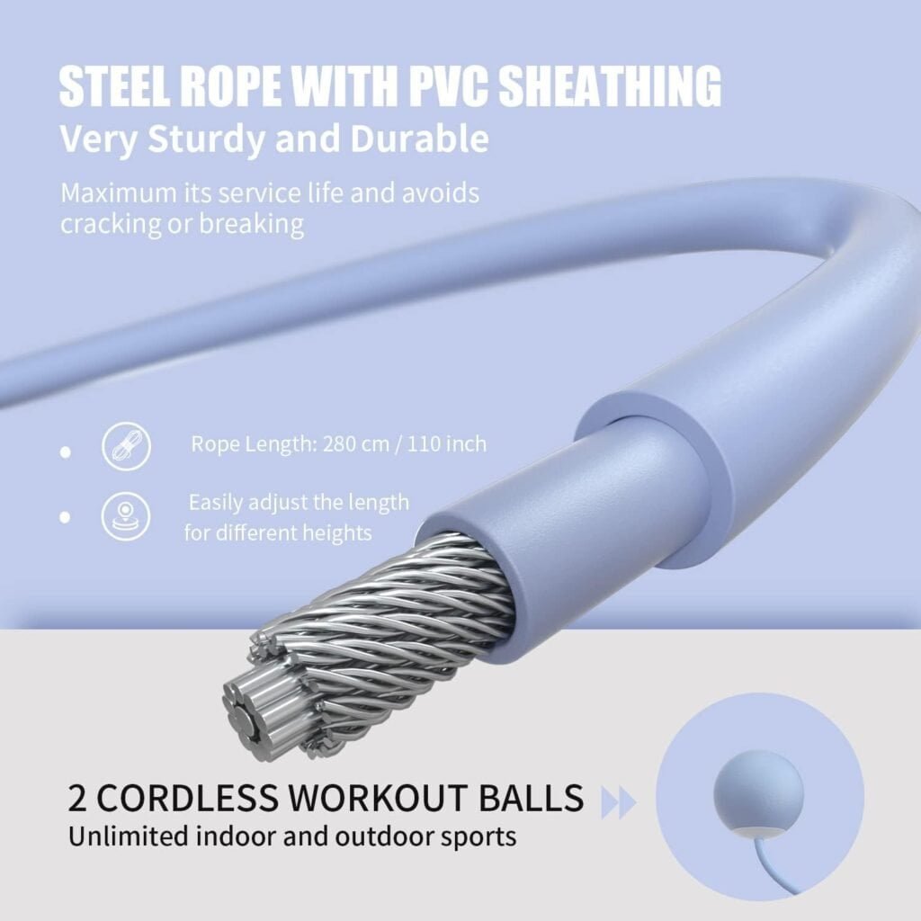Fitness Jump Ropes with Calorie Counter and Silicone Handles for Women Men Kids with Speed Cordless Ball and 9.2 ft Adjustable Anti-Tangle PVC Wire Rope for Fitness Crossfit Indoor Outdoor Workout
