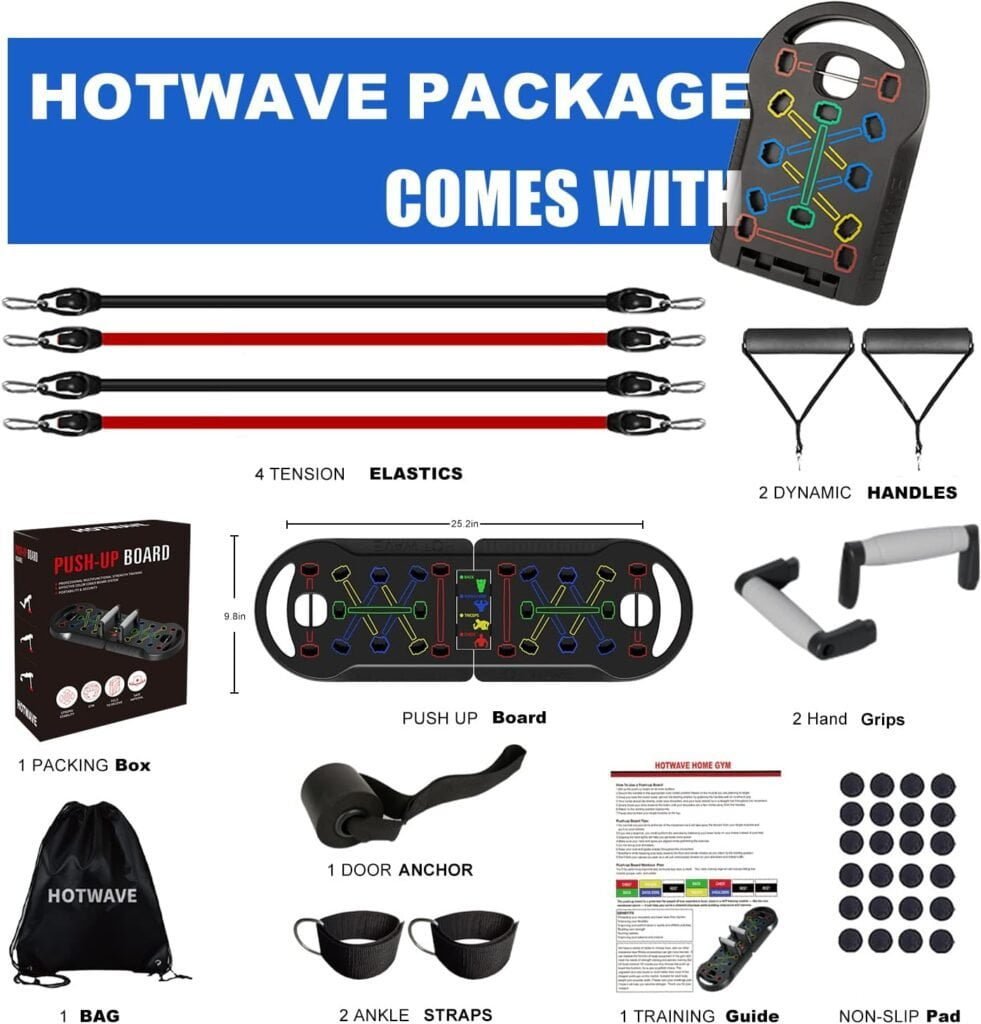 Hotwave 20 in 1 Push Up Board with Resistance Bands, Push Up Bar Fitness,Pushups Handle For Floor.Portable Home Gym Workout Equipment for Men and Women,Patent Pending.