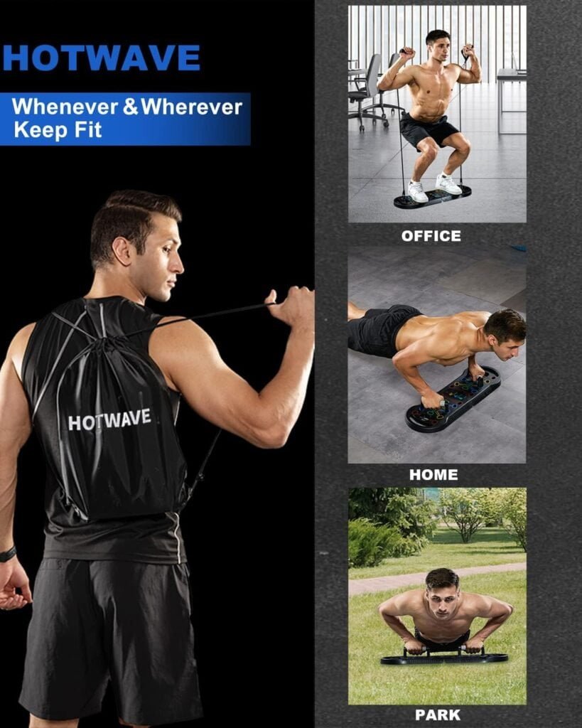 Hotwave 20 in 1 Push Up Board with Resistance Bands, Push Up Bar Fitness,Pushups Handle For Floor.Portable Home Gym Workout Equipment for Men and Women,Patent Pending.