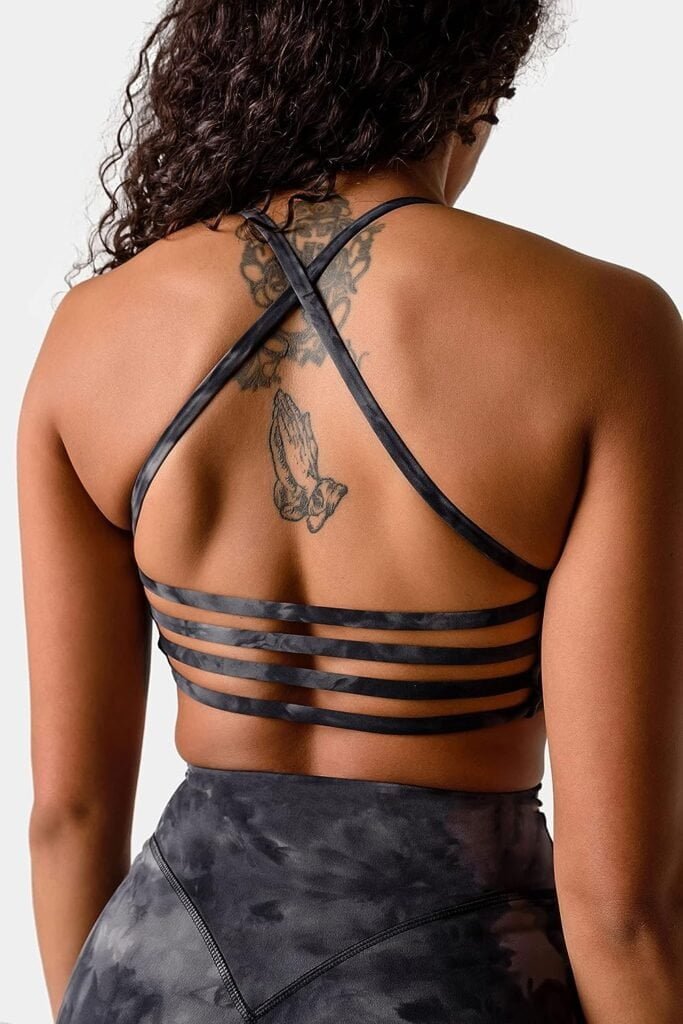 Kamo Fitness Iris Strappy Sports Bra for Women Light Support Backless Crop Top Removable Padding Open Back
