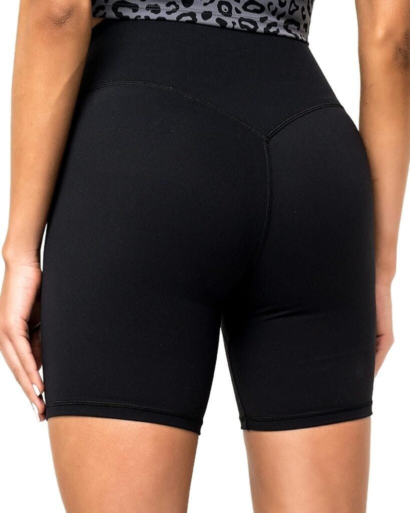 Kamo Fitness Serenity Shorts High Waisted 6 Inseam No Front Seam Thigh Friendly V Booty Seam Womens Biker Shorts