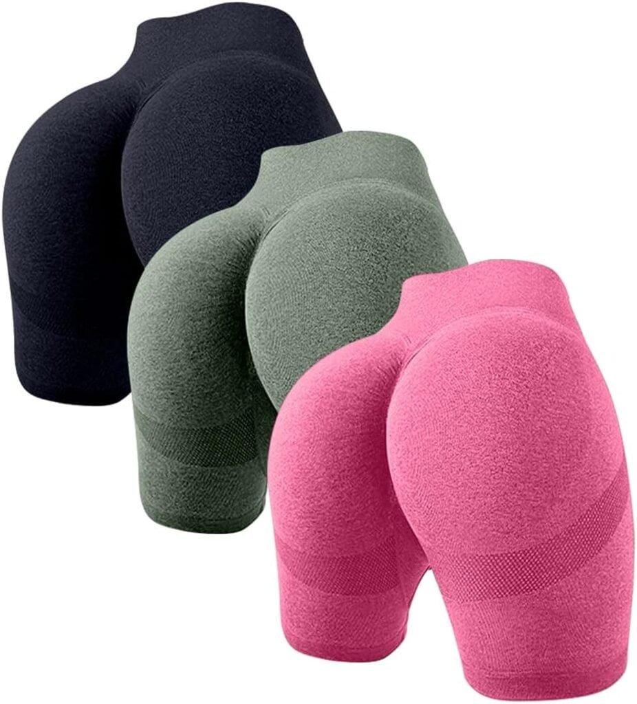 OQQ Womens 3 Piece Butt Lifting Yoga Shorts Workout High Waist Tummy Control Ruched Booty Pants