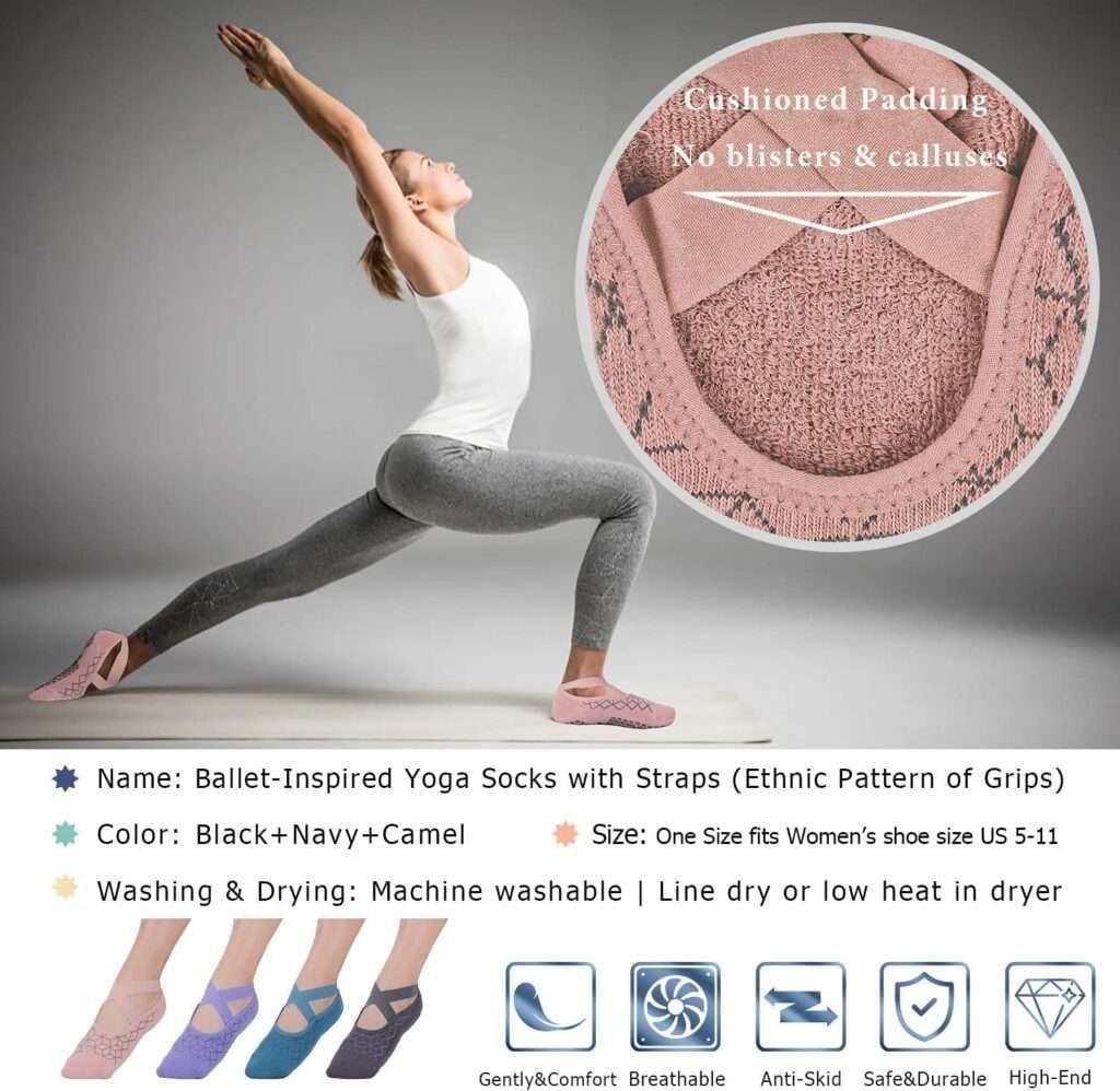 Ozaiic Yoga Socks for Women Non-Slip Grips  Straps, Ideal for Pilates, Pure Barre, Ballet, Dance, Barefoot Workout