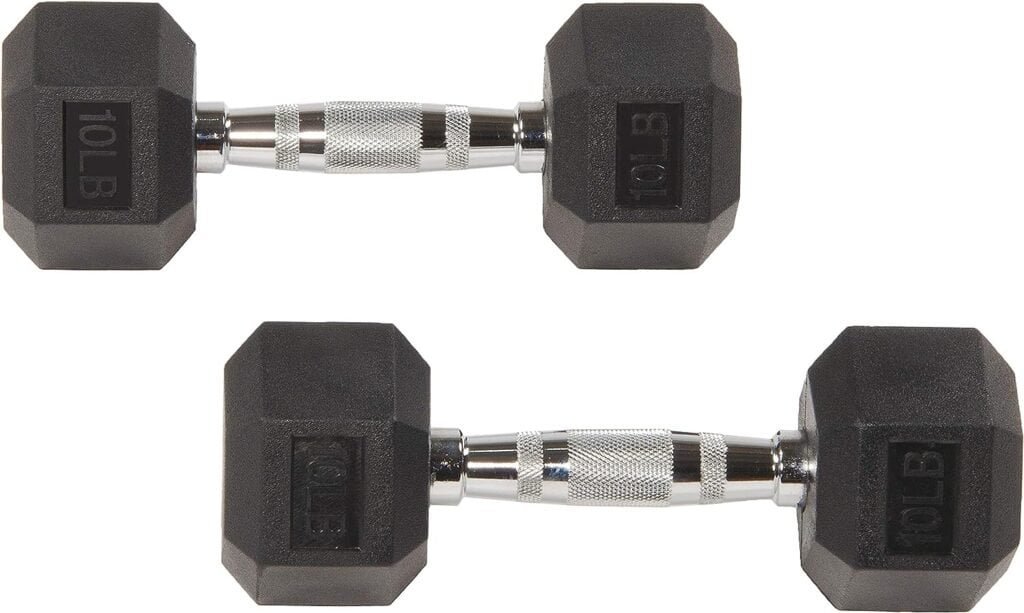 Signature Fitness Rubber Encased Hex Dumbbell, Pairs or Sets, Multiple Packages