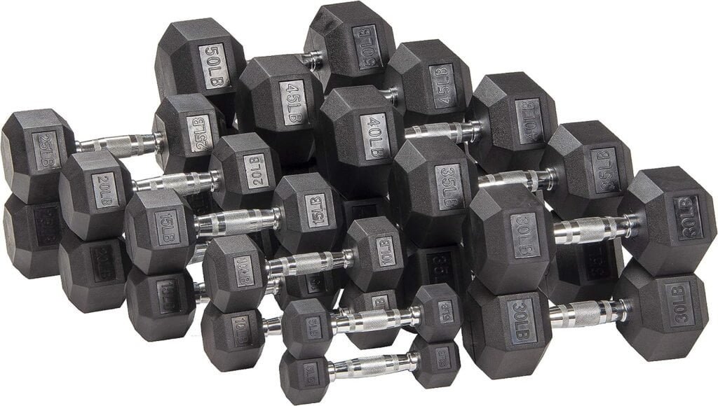 Signature Fitness Rubber Encased Hex Dumbbell, Pairs or Sets, Multiple Packages
