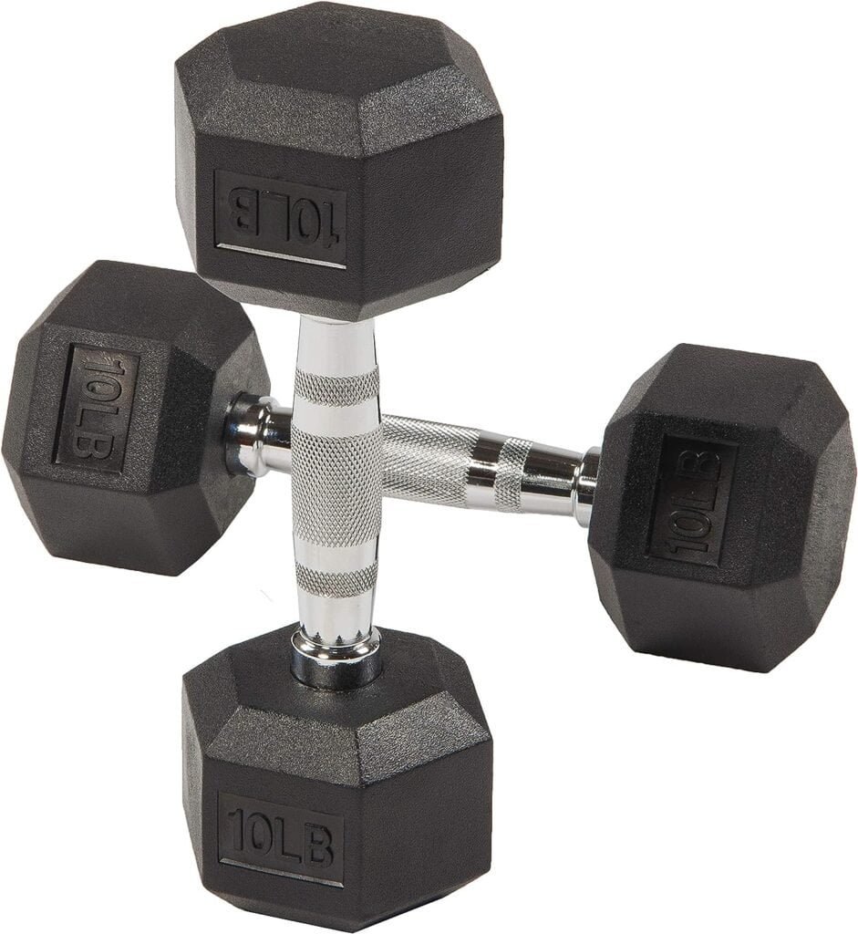 Signature Fitness Rubber Encased Hex Dumbbell, Pairs or Sets, Multiple Packages