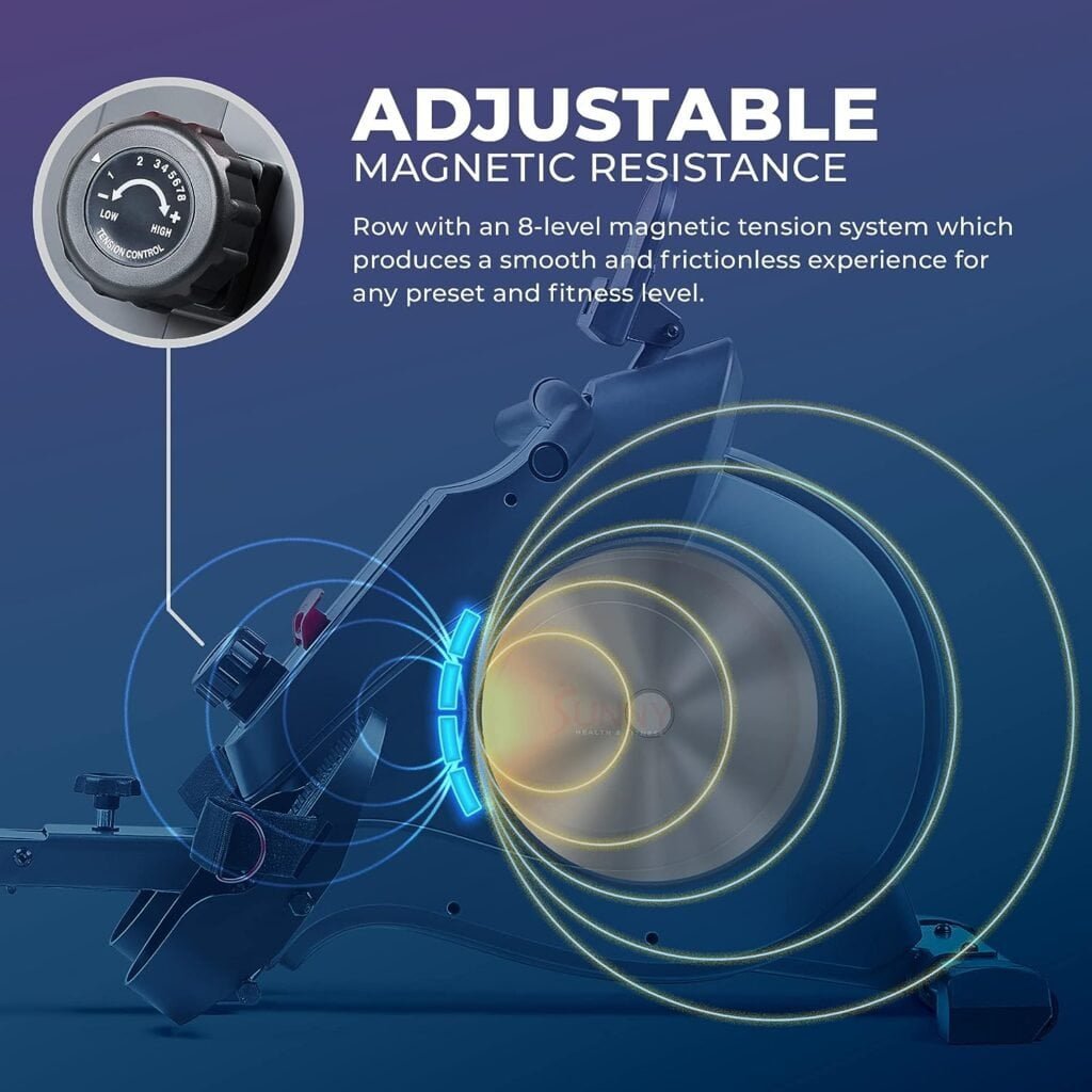 Sunny Health  Fitness Smart Magnetic Rowing Machine with Extended Slide Rail with Optional Exclusive SunnyFit® App Enhanced Bluetooth Connectivity
