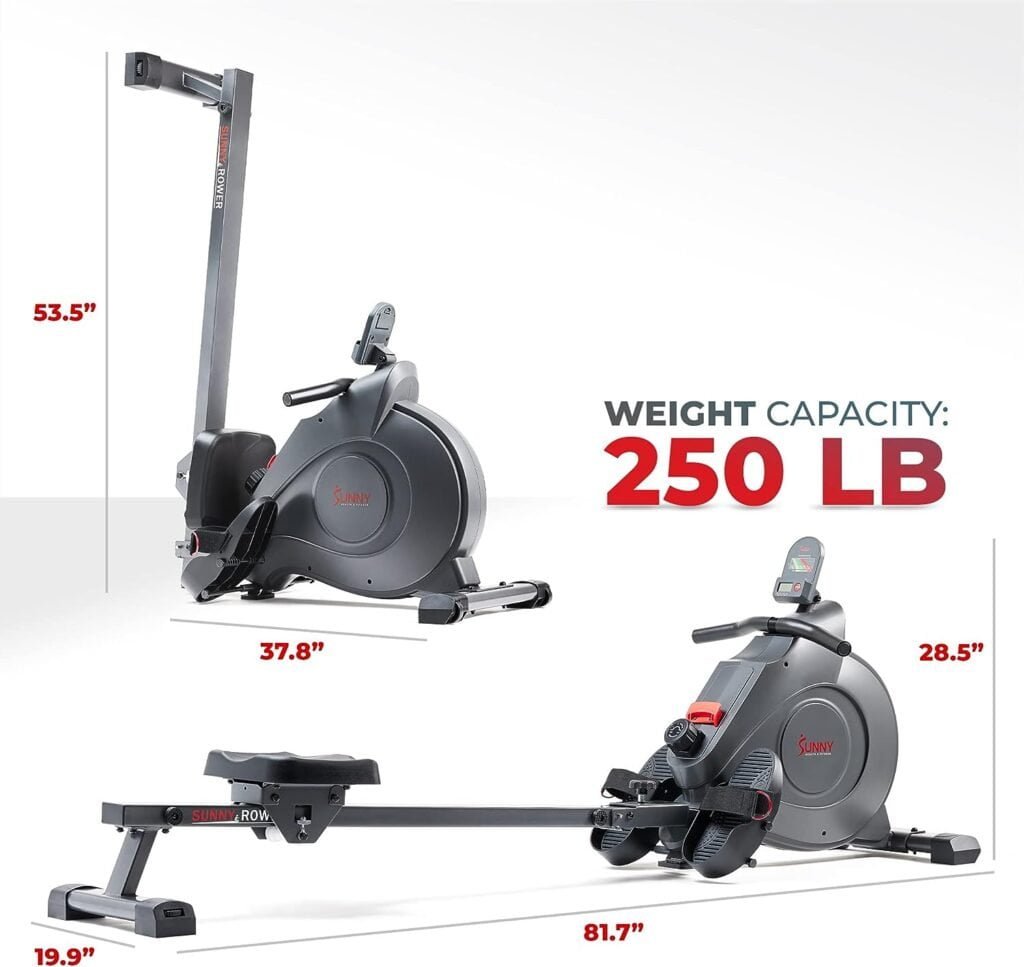 Sunny Health  Fitness Smart Magnetic Rowing Machine with Extended Slide Rail with Optional Exclusive SunnyFit® App Enhanced Bluetooth Connectivity