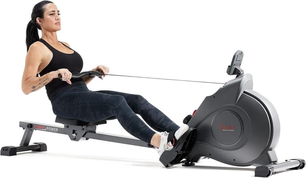 Sunny Health  Fitness Smart Magnetic Rowing Machine with Extended Slide Rail with Optional Exclusive SunnyFit® App Enhanced Bluetooth Connectivity