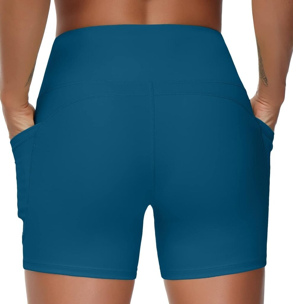 THE GYM PEOPLE High Waist Yoga Shorts for Womens Tummy Control Fitness Athletic Workout Running Shorts with Deep Pockets