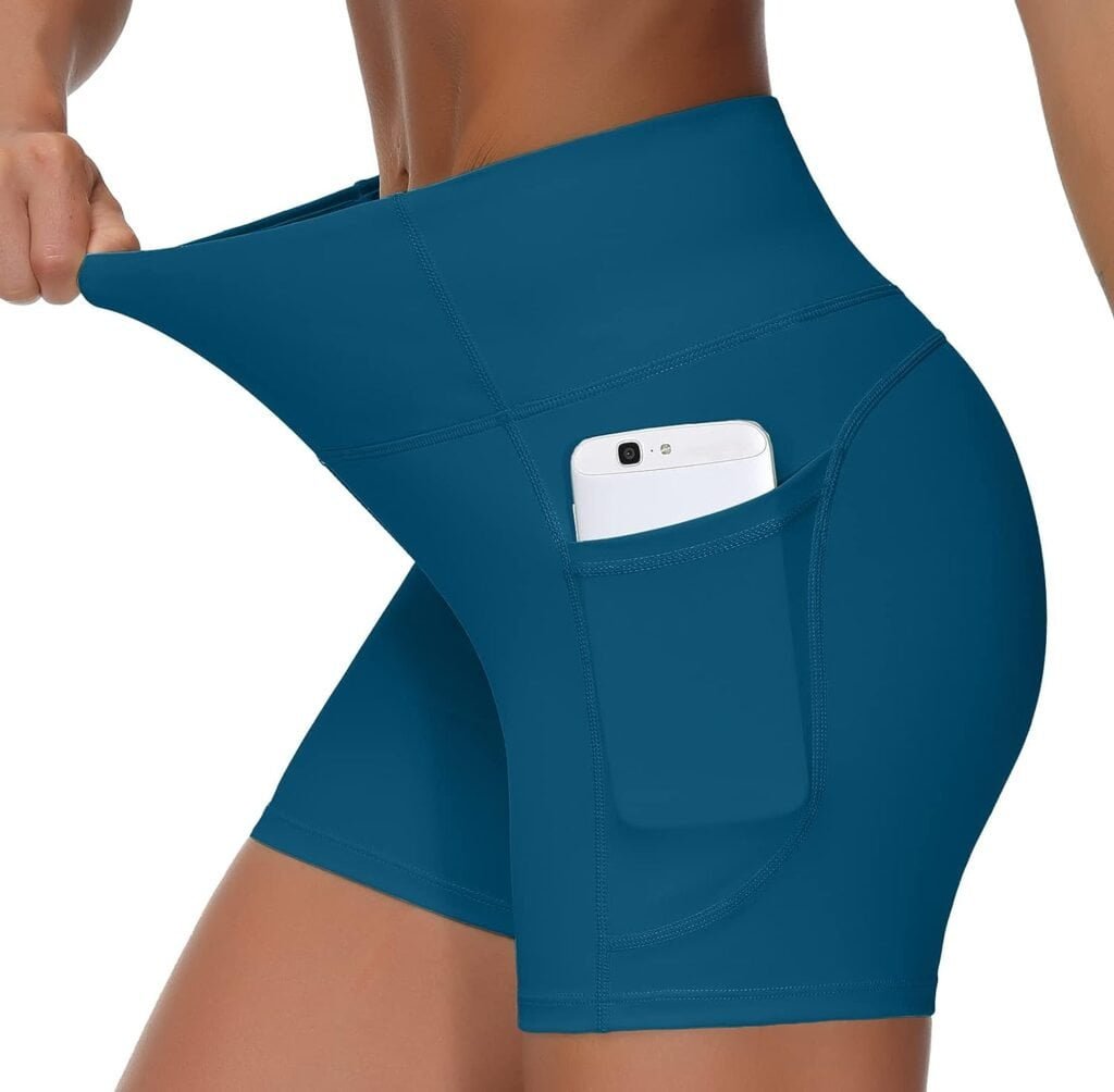 THE GYM PEOPLE High Waist Yoga Shorts for Womens Tummy Control Fitness Athletic Workout Running Shorts with Deep Pockets