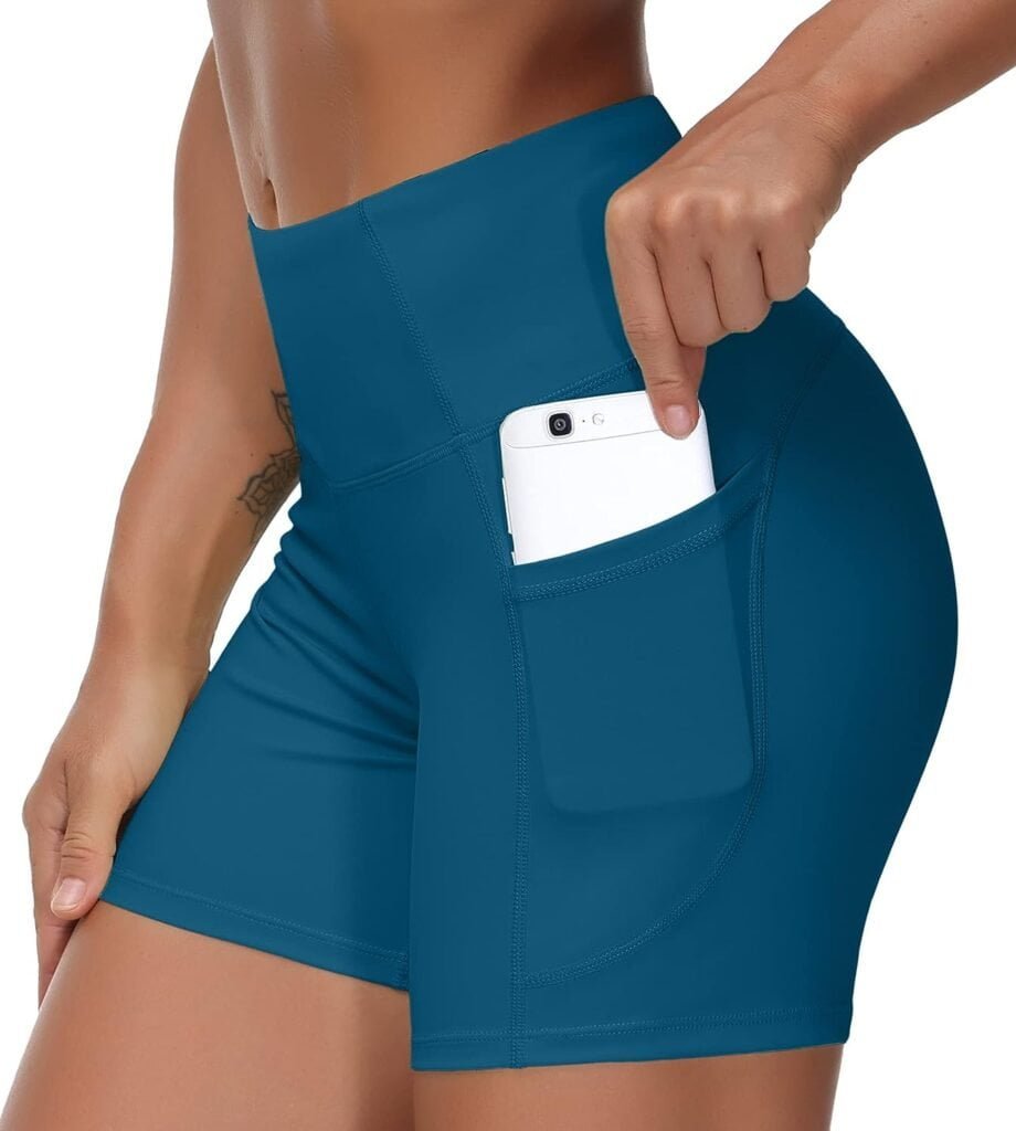 THE GYM PEOPLE High Waist Yoga Shorts for Womens Tummy Control Fitness Athletic Workout Running Shorts with Deep Pockets