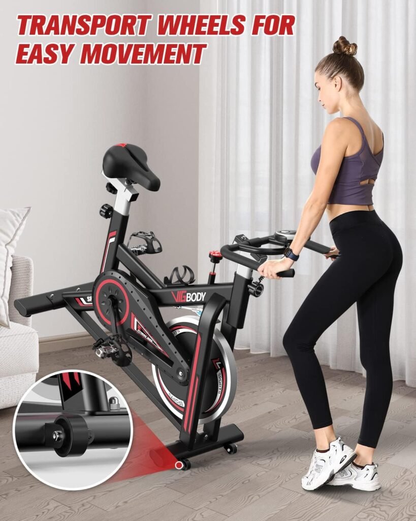 VIGBODY Stationary Exercise Bike Indoor Cycling Bike for Cardio Workout, with Comfortable Seat Cushion, LCD Monitor for Home Training Bike