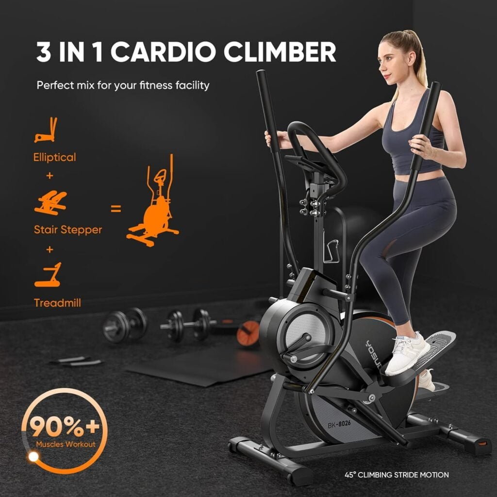 YOSUDA Pro Cardio Climber Stepping Elliptical Machine, 3 in 1 Elliptical, Total Body Fitness Cross Trainer with Hyper-Quiet Magnetic Drive System, 16 Resistance Levels, LCD Monitor  iPad Mount