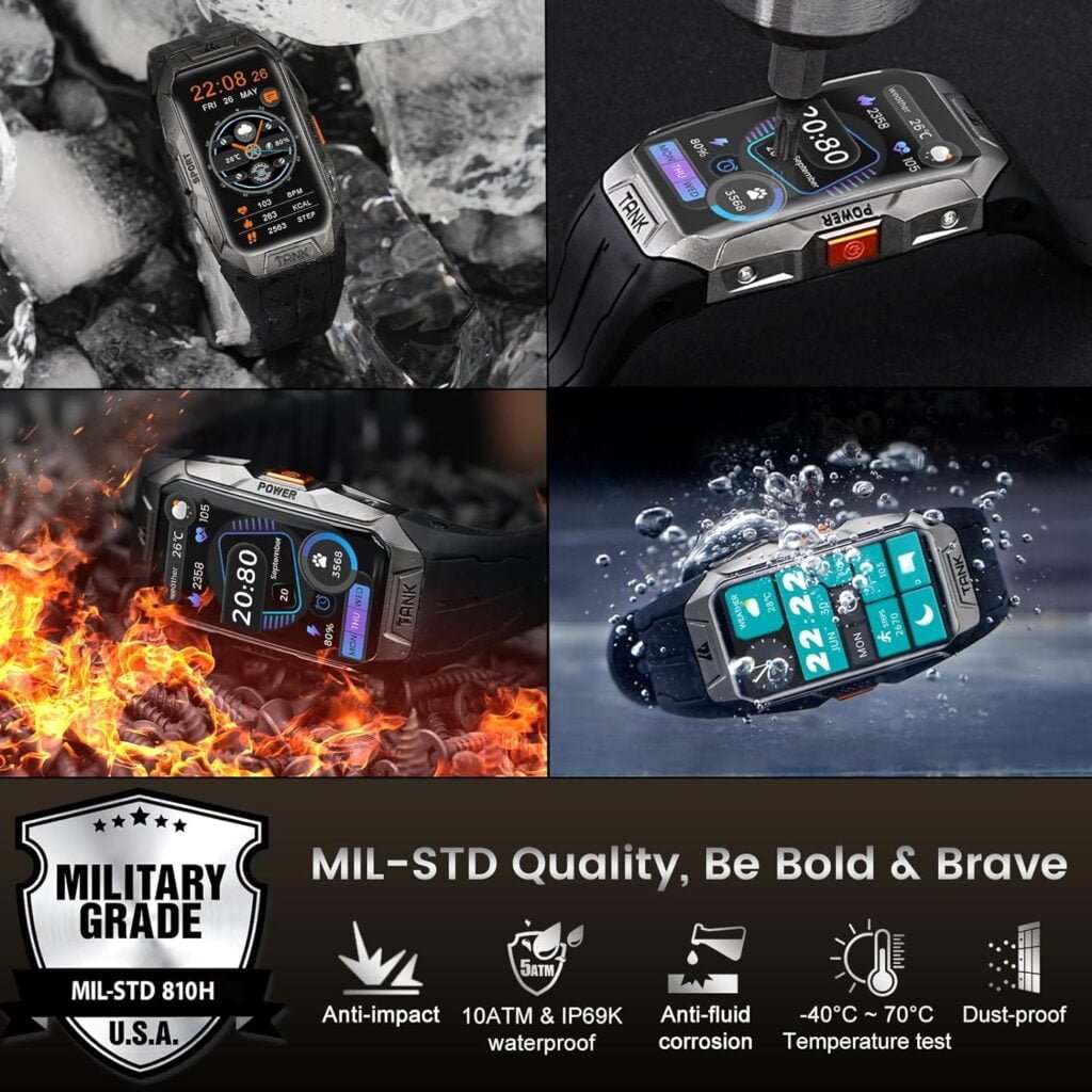 AMAZTIM Fitness Tracker-100M Waterproof,50Days Extra-Long Battery 3D Curved Glass Full Metal Smart Watch,HealthFitness Watch with 24H Heart Rate/Sleep Monitor,1.47 HD AMOLED Display,70 Sports Modes