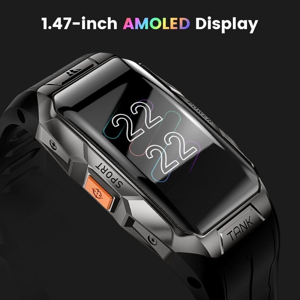 AMAZTIM Fitness Tracker-100M Waterproof,50Days Extra-Long Battery 3D Curved Glass Full Metal Smart Watch,HealthFitness Watch with 24H Heart Rate/Sleep Monitor,1.47 HD AMOLED Display,70 Sports Modes