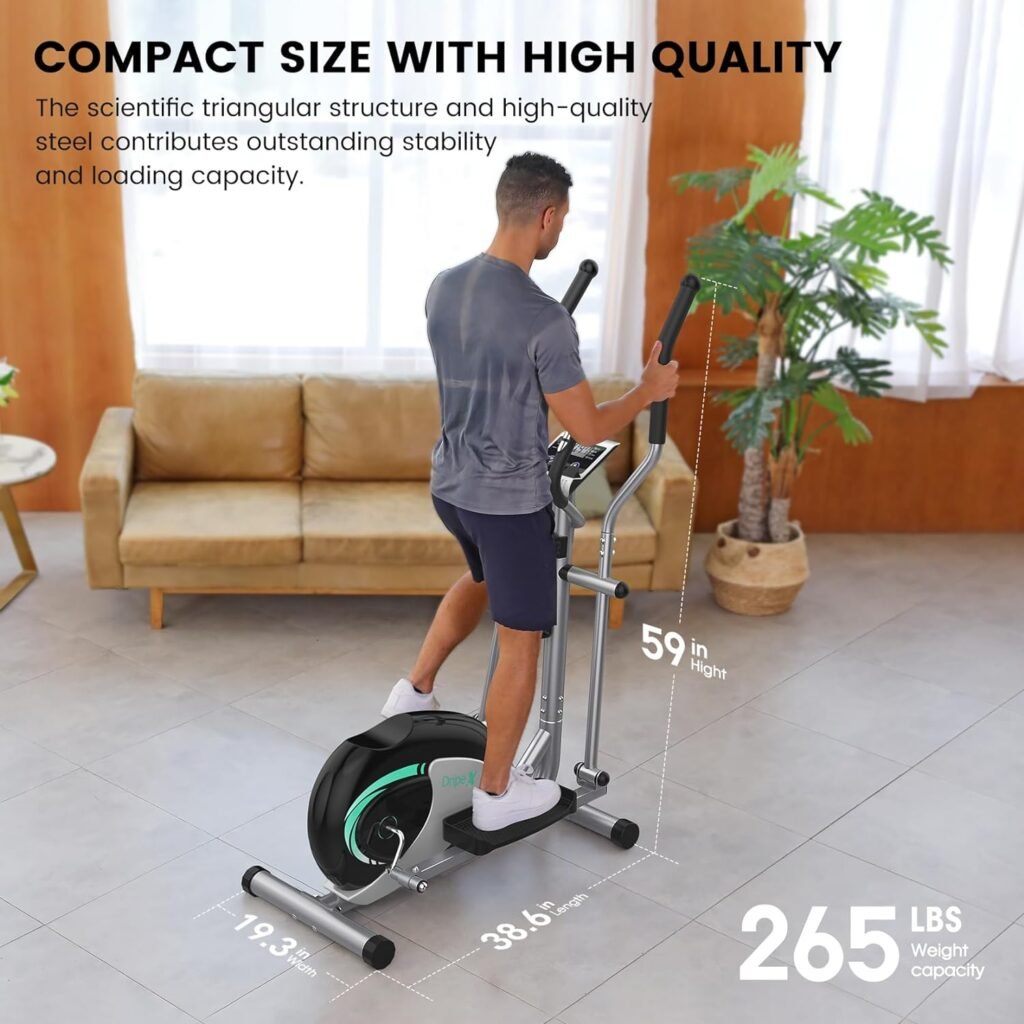 Elliptical Machine, Dripex Magnetic Elliptical Trainers (2023 New Upgraded), Fitness Cardio Cross Trainer w/ 8 Resistance Levels, 6KG Flywheel, Pulse Rate, LCD Monitor, Deivice Holder (Green)