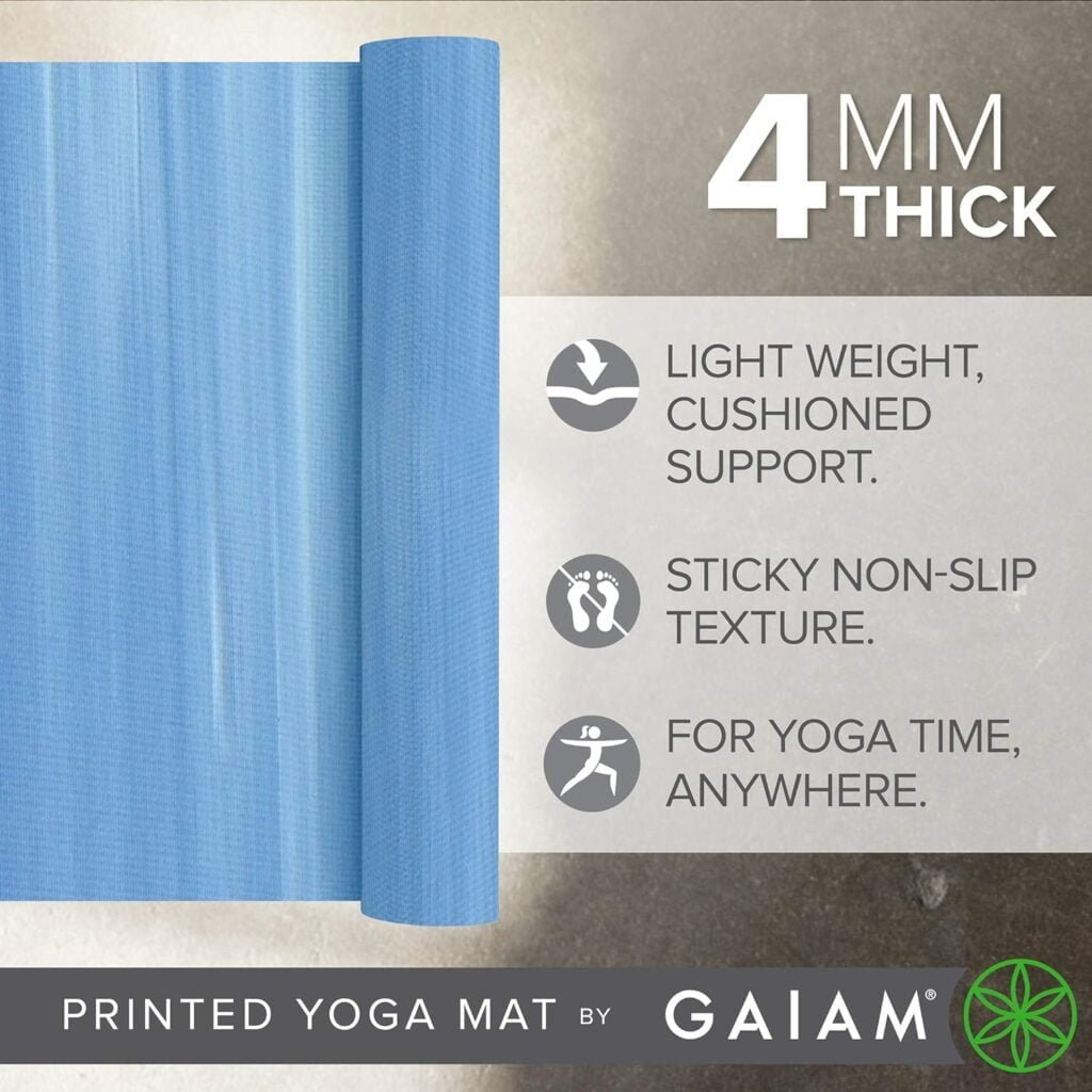 Gaiam Print Yoga Mat, Non Slip Exercise  Fitness Mat for All Types of Yoga, Pilates  Floor Exercises