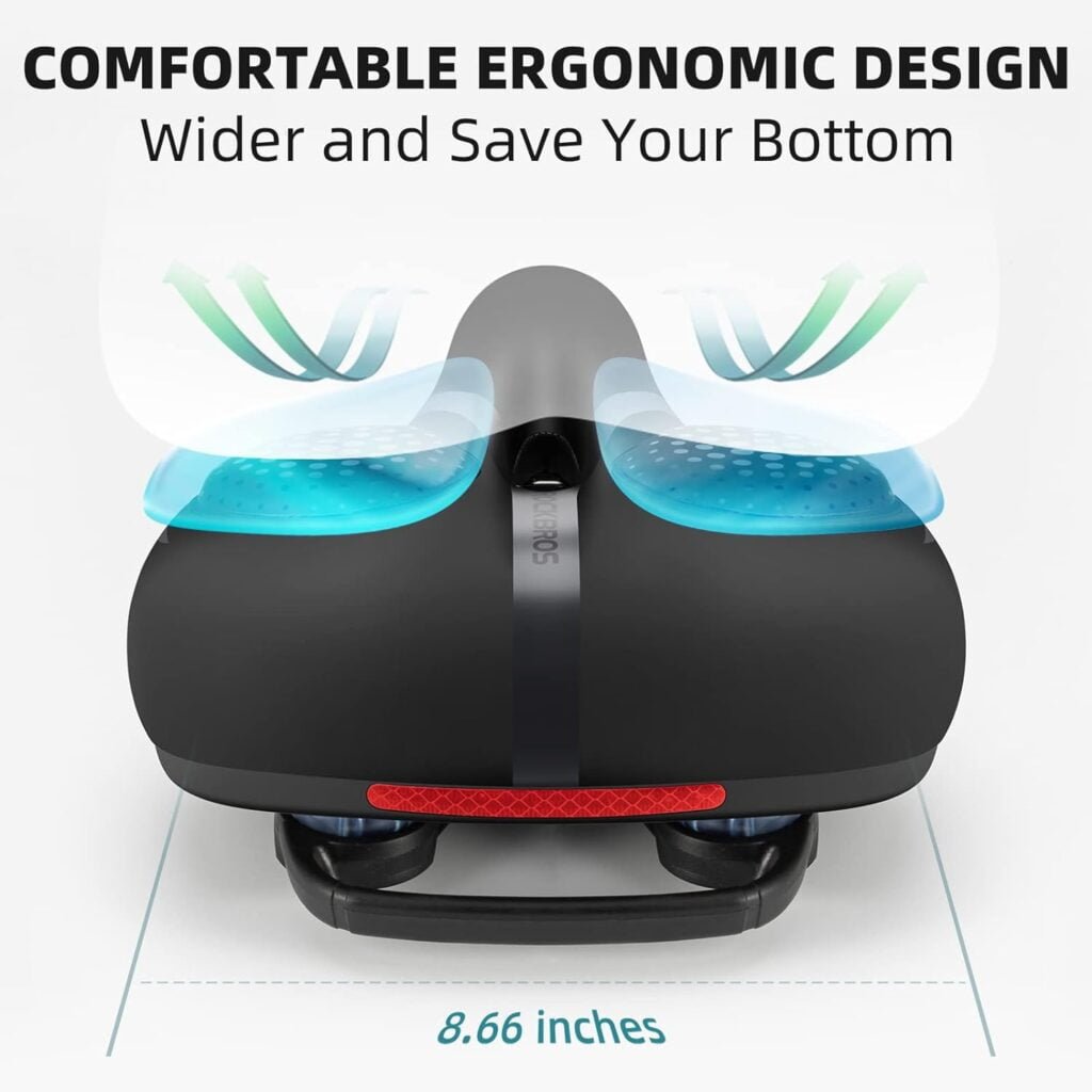 ROCKBROS Bike Seat Cushion for Women Men Comfort Wide Gel Bike Seat Replacement, Breathable Waterproof Padded Bicycle Saddle, Compatible with Exercise/Stationary/Cruiser/Mountain Bikes