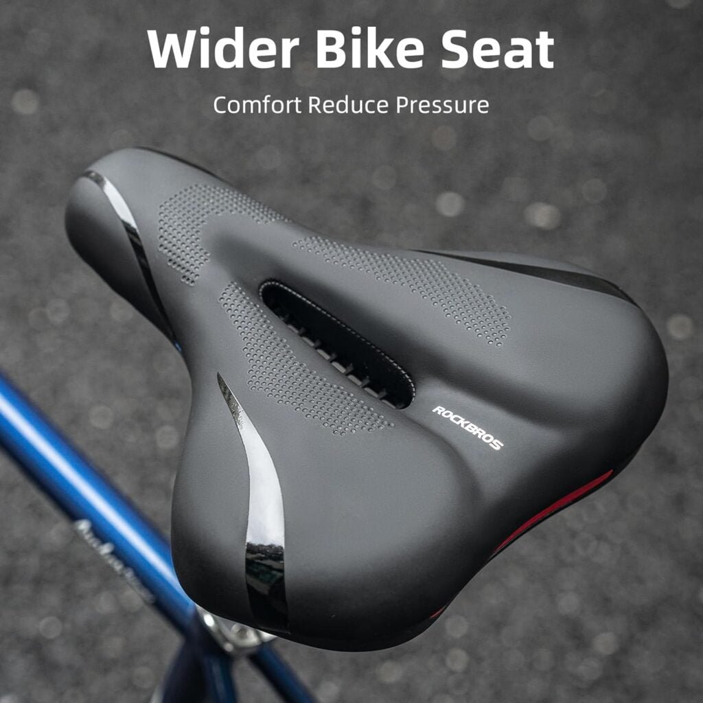 ROCKBROS Bike Seat Cushion for Women Men Comfort Wide Gel Bike Seat Replacement, Breathable Waterproof Padded Bicycle Saddle, Compatible with Exercise/Stationary/Cruiser/Mountain Bikes