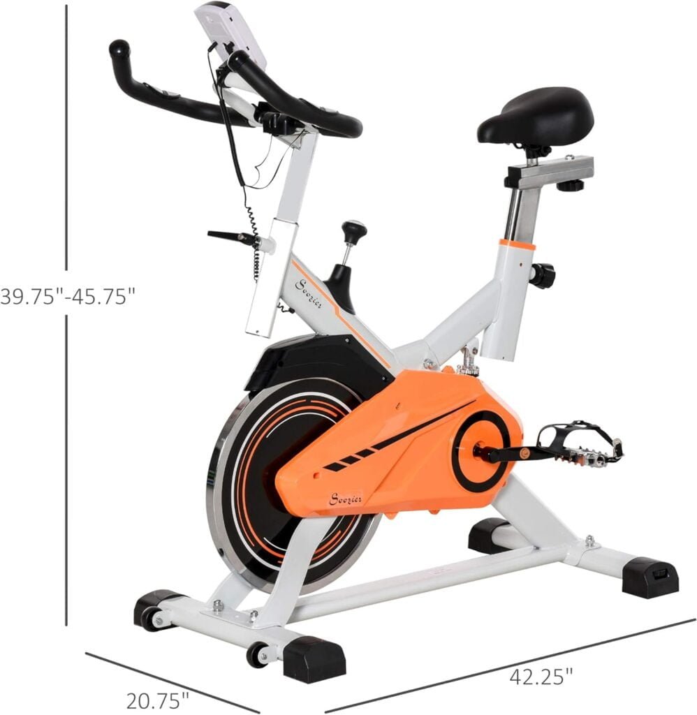 Soozier Exercise Bike, Indoor Cycling Stationary Bike, Belt Drive with Comfortable Cushion, Heart Rate, Adjustable Seat and Handlebar, LCD Monitor for Home Gym Cardio Workout